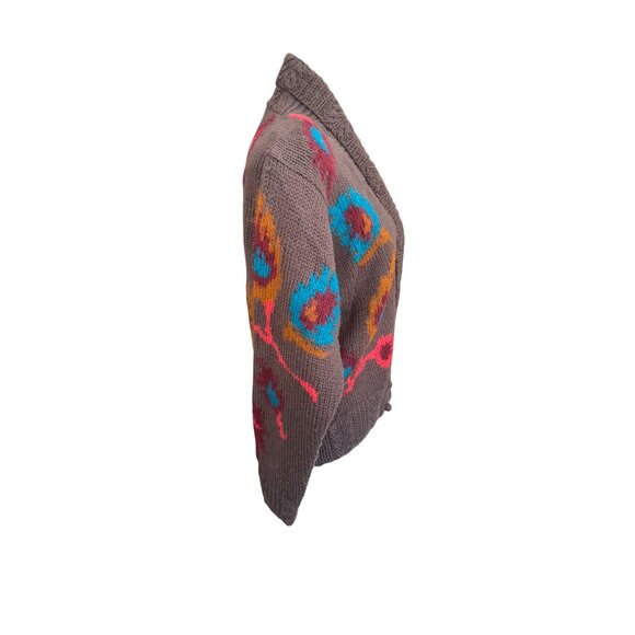 Vintage D. Terrell Ltd. 80s Y2K Boho Floral Cardigan Mohair Brown Wool Sweater - Picture 3 of 10